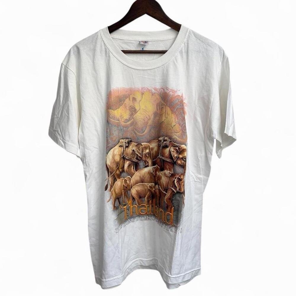 Vintage Y2K Thailand Elephant Colorful Nature Retro Mens XL Tourist Tee